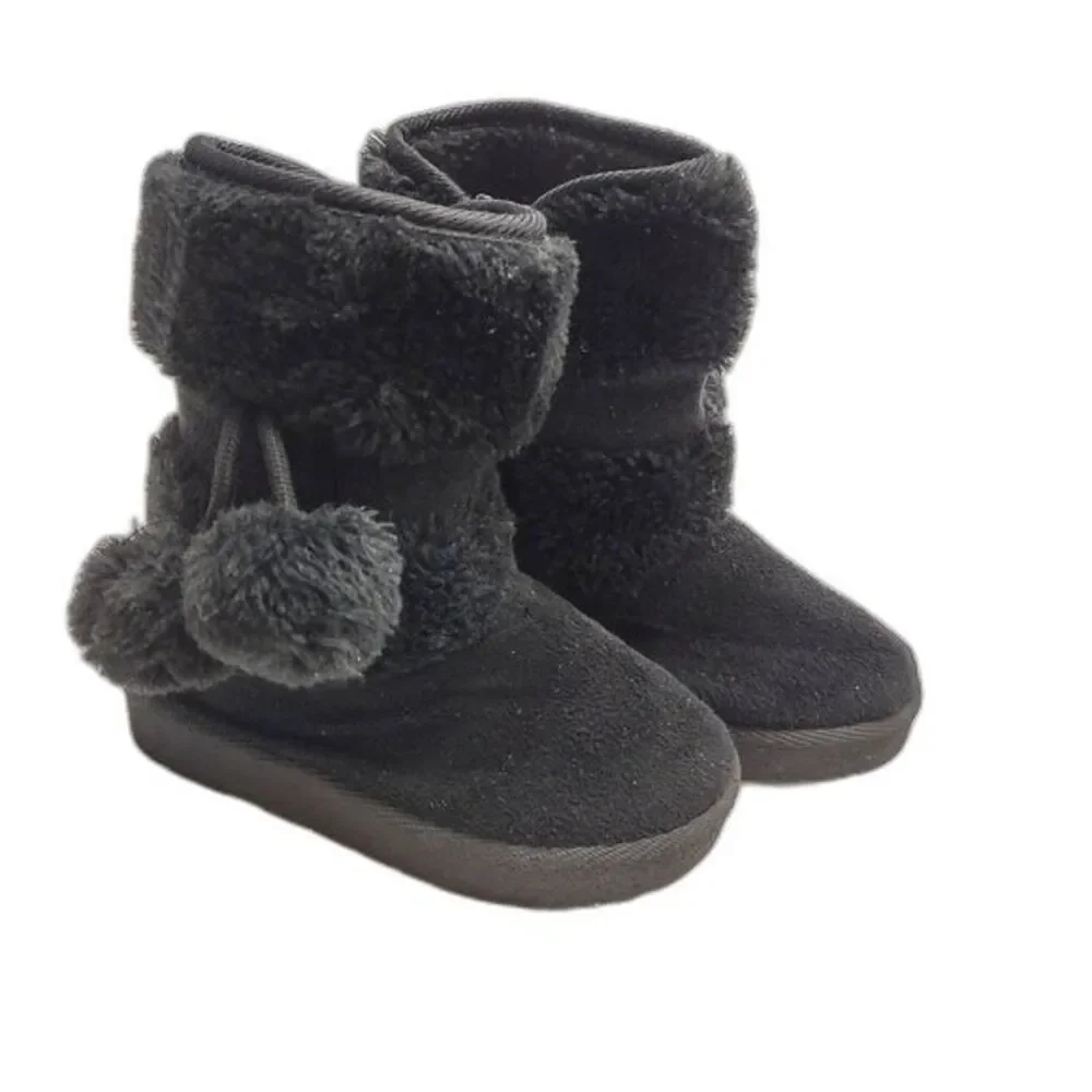 Black Faux Fur Pom Pom Boots for Toddler‎ size 6